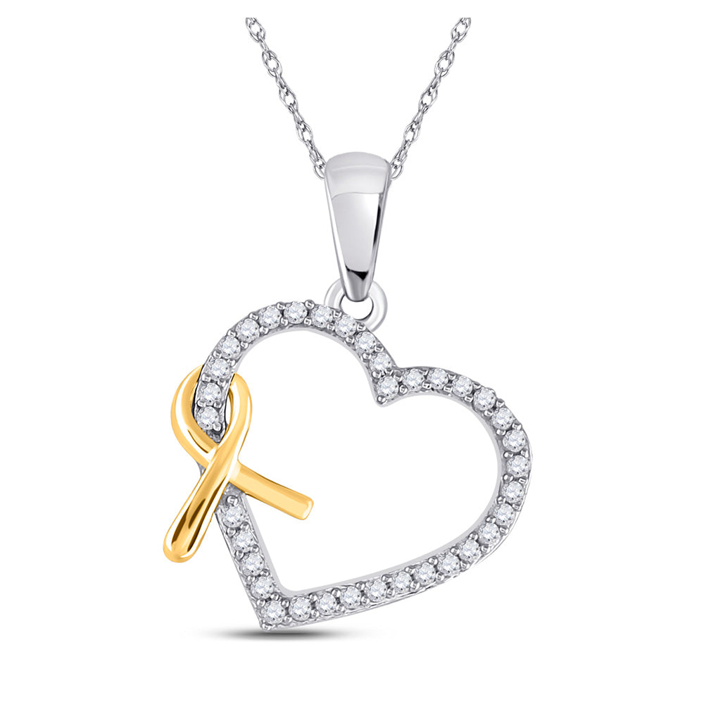 10kt White Gold Womens Round Diamond Ribbon Heart Pendant 1/6 Cttw