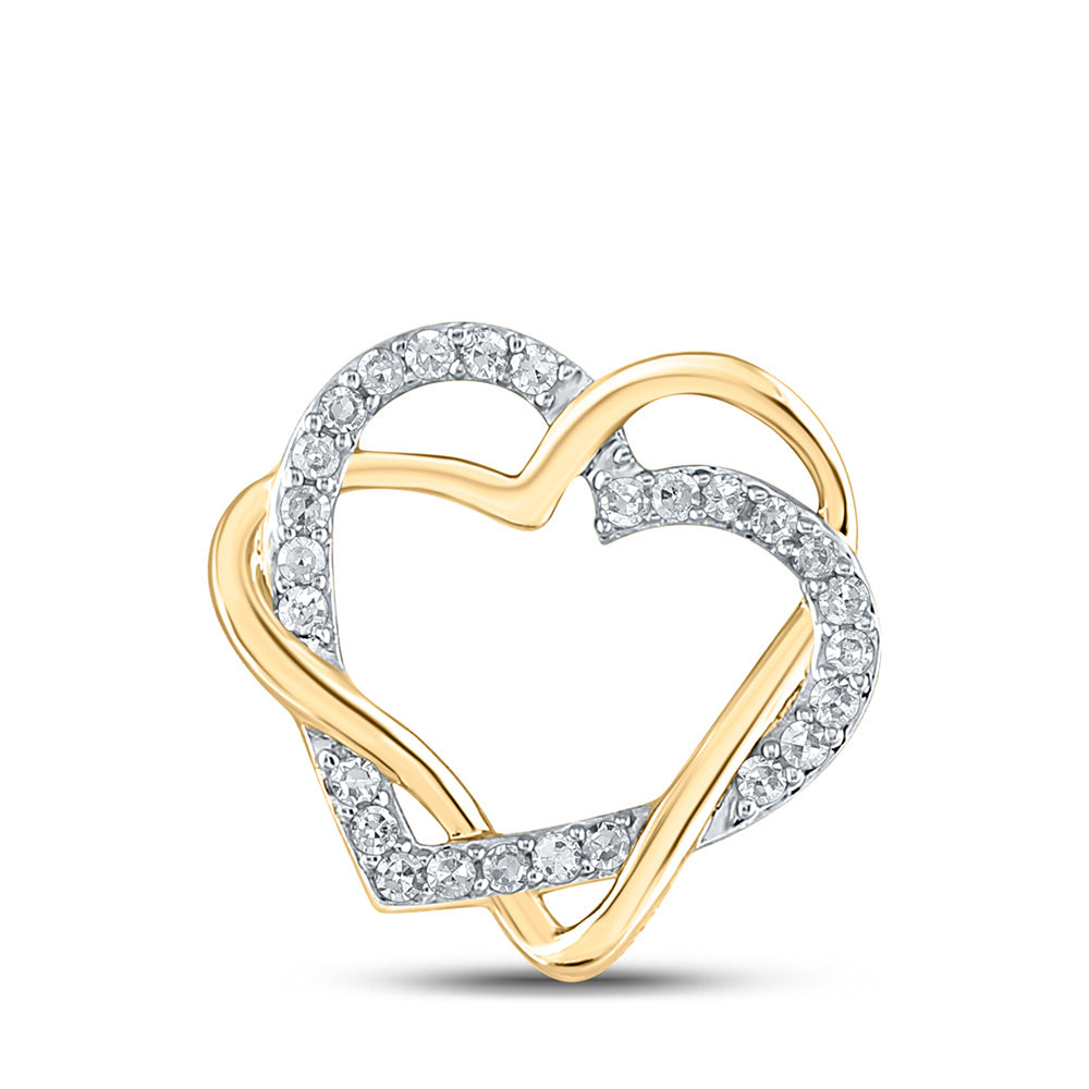 10kt Yellow Gold Womens Round Diamond Double Heart Pendant 1/4 Cttw