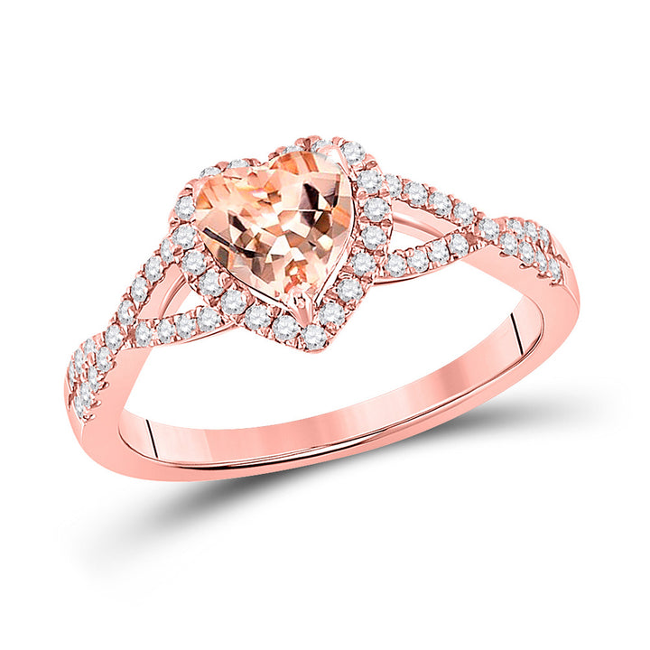 10kt Rose Gold Womens Heart Morganite Diamond Fashion Ring 1-1/4 Cttw