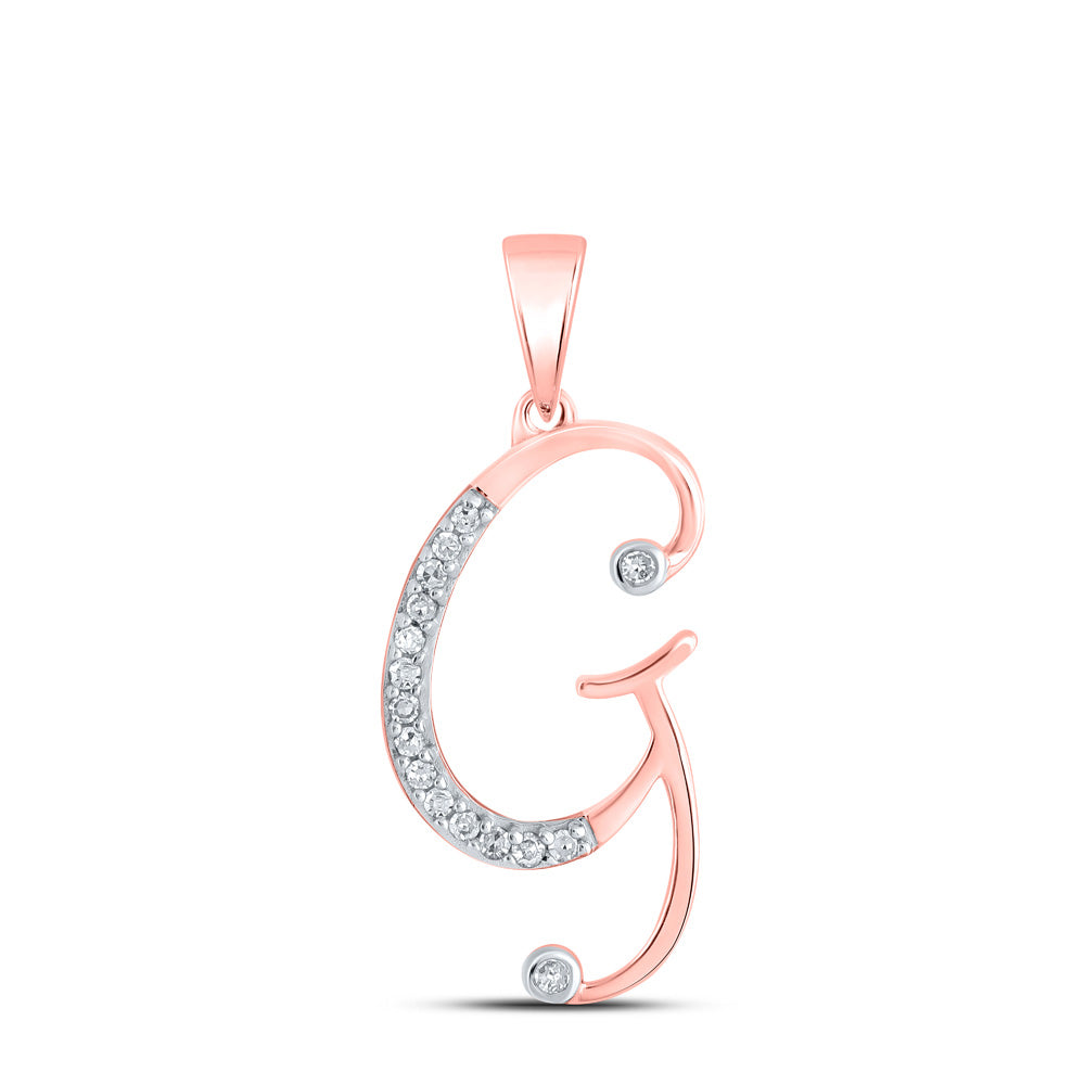 10kt Rose Gold Womens Round Diamond Initial G Letter Pendant 1/12 Cttw