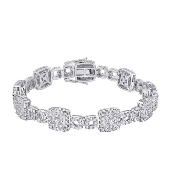 14kt White Gold Womens Round Diamond Square Link Bracelet 5-3/4 Cttw