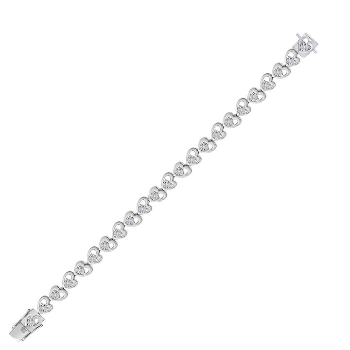 Sterling Silver Womens Round Diamond Heart Tennis Bracelet 1/4 Cttw