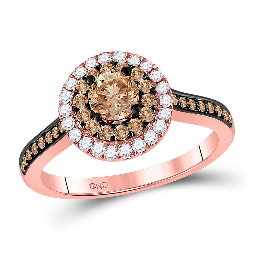 14kt Rose Gold Round Brown Diamond Solitaire Bridal Wedding Engagement Ring 1 Cttw