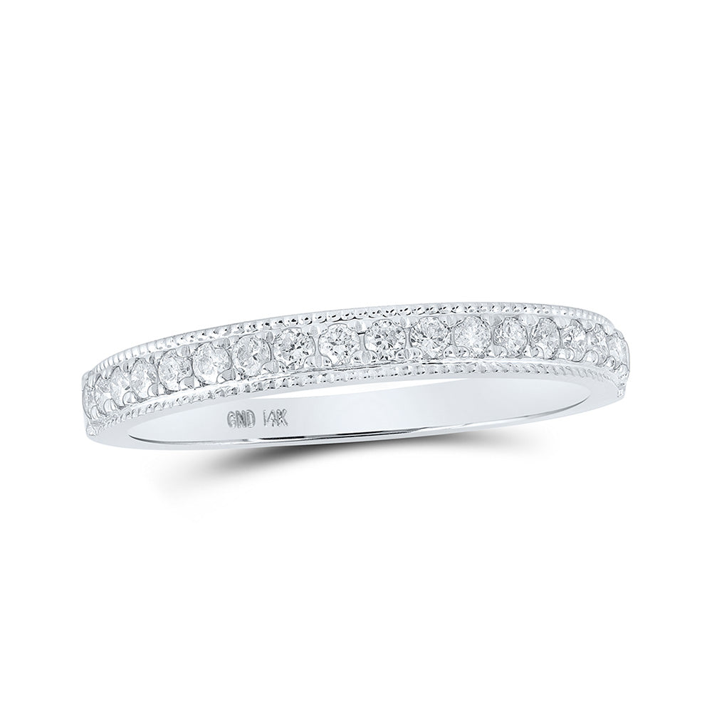 14kt White Gold Womens Round Diamond Single Row Band Ring 1/4 Cttw