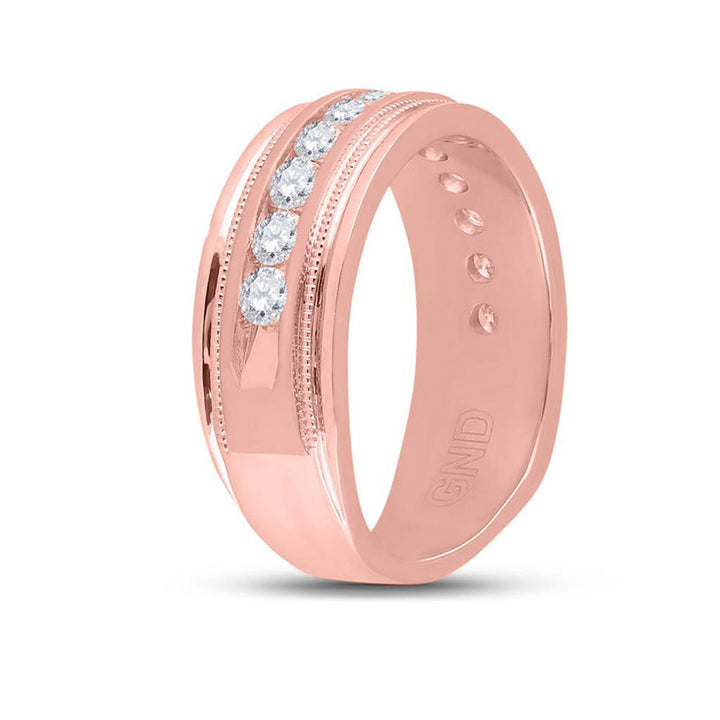 10kt Rose Gold Mens Round Diamond Wedding Single Row Band Ring 1 Cttw