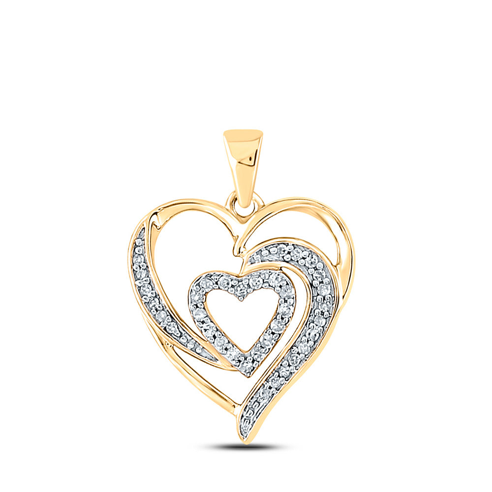 10kt Yellow Gold Womens Round Diamond Fashion Heart Pendant 1/6 Cttw