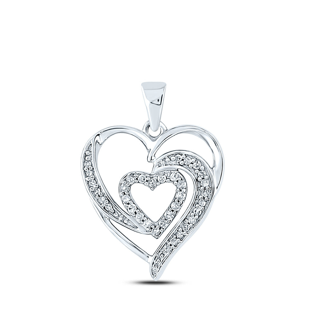 10kt White Gold Womens Round Diamond Fashion Heart Pendant 1/6 Cttw