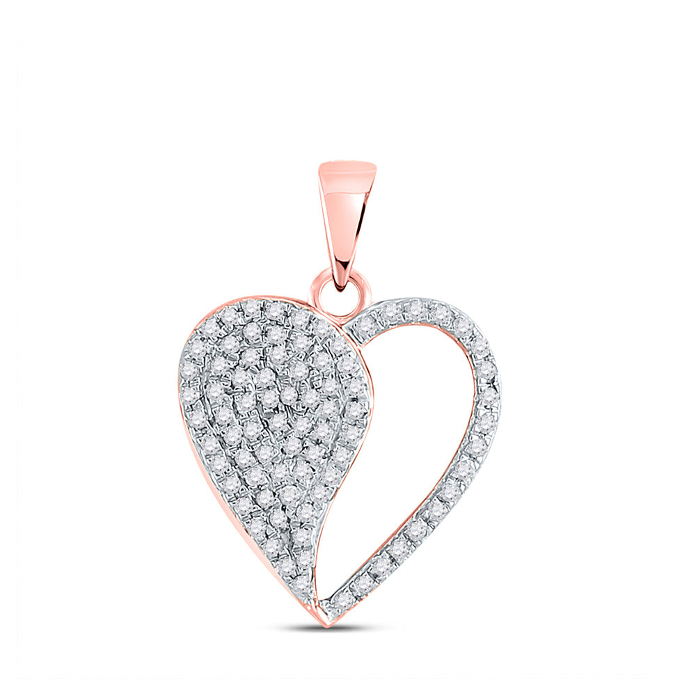 10kt Rose Gold Womens Round Diamond Modern Heart Pendant 1/3 Cttw