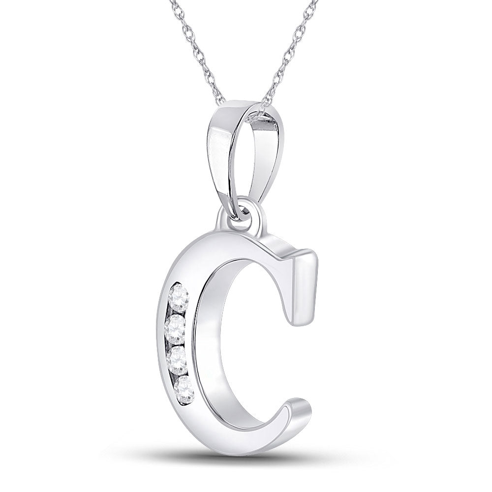 10kt White Gold Womens Round Diamond C Letter Pendant 1/20 Cttw