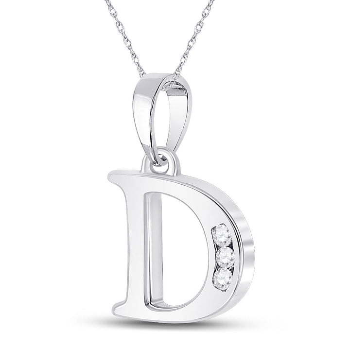 10kt White Gold Womens Round Diamond D Initial Letter Pendant 1/20 Cttw