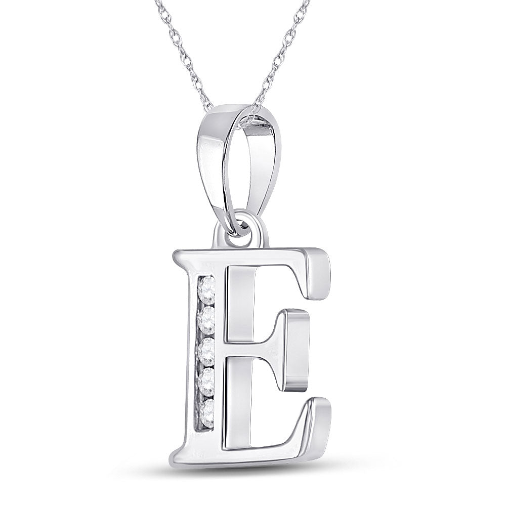 10kt White Gold Womens Round Diamond E Initial Letter Pendant 1/20 Cttw