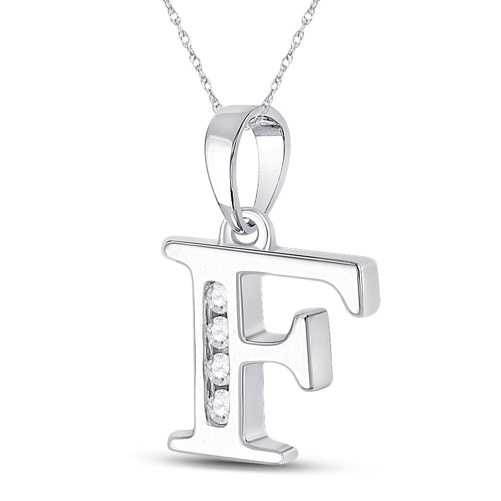 10kt White Gold Womens Round Diamond F Initial Letter Pendant 1/20 Cttw