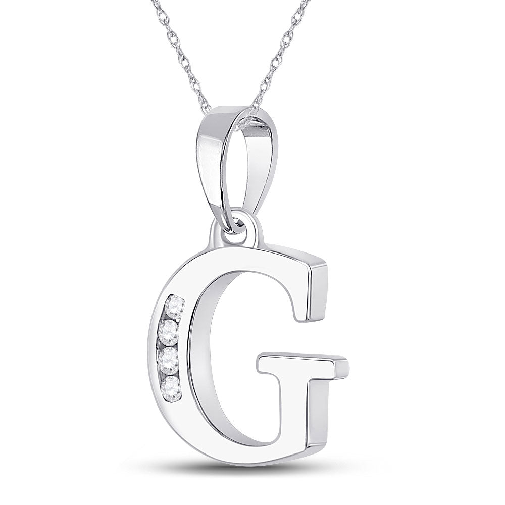 10kt White Gold Womens Round Diamond G Initial Letter Pendant 1/20 Cttw