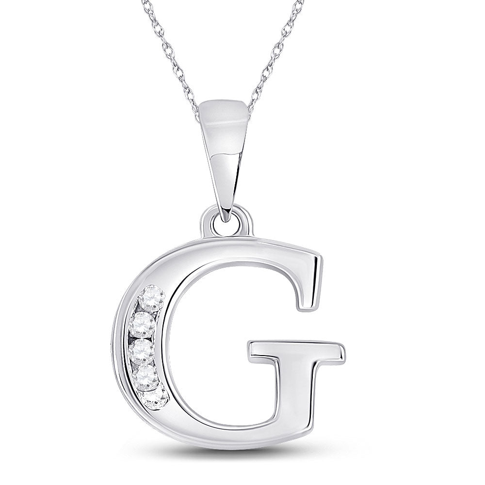 10kt White Gold Womens Round Diamond G Initial Letter Pendant 1/20 Cttw