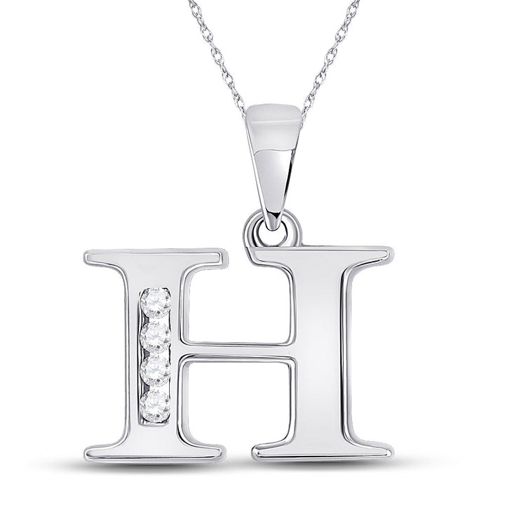 10kt White Gold Womens Round Diamond H Initial Letter Pendant 1/20 Cttw