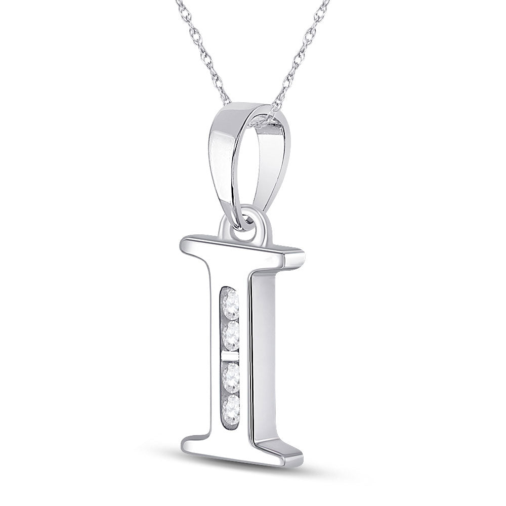 10kt White Gold Womens Round Diamond I Initial Letter Pendant 1/20 Cttw