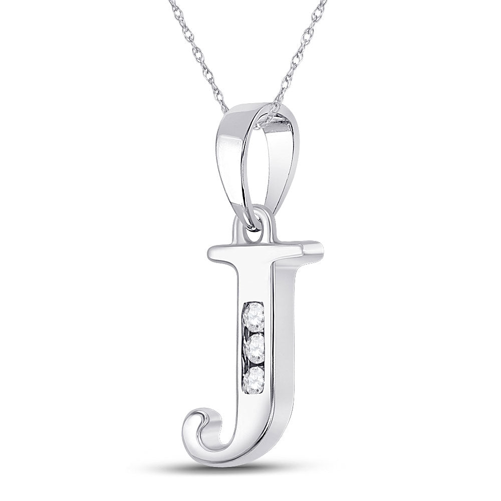 10kt White Gold Womens Round Diamond J Initial Letter Pendant 1/20 Cttw