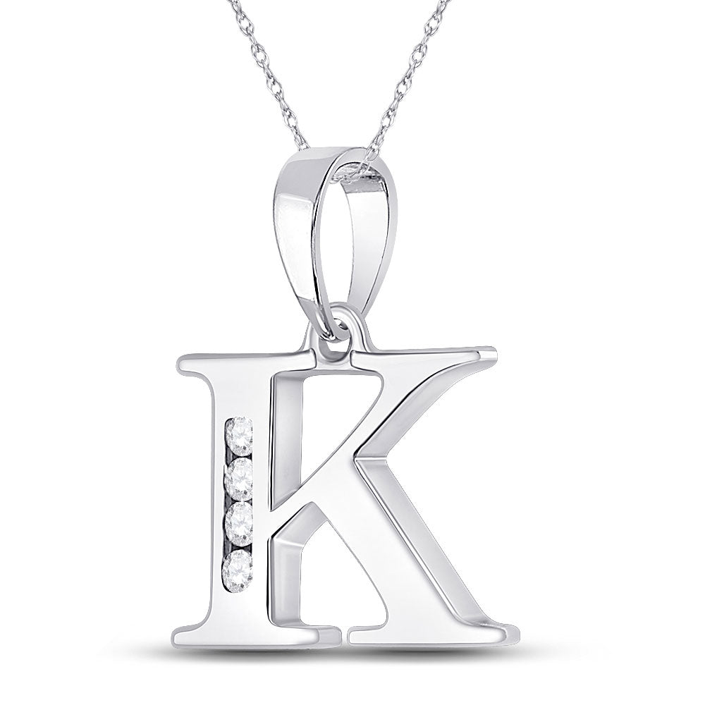 10kt White Gold Womens Round Diamond K Initial Letter Pendant 1/20 Cttw