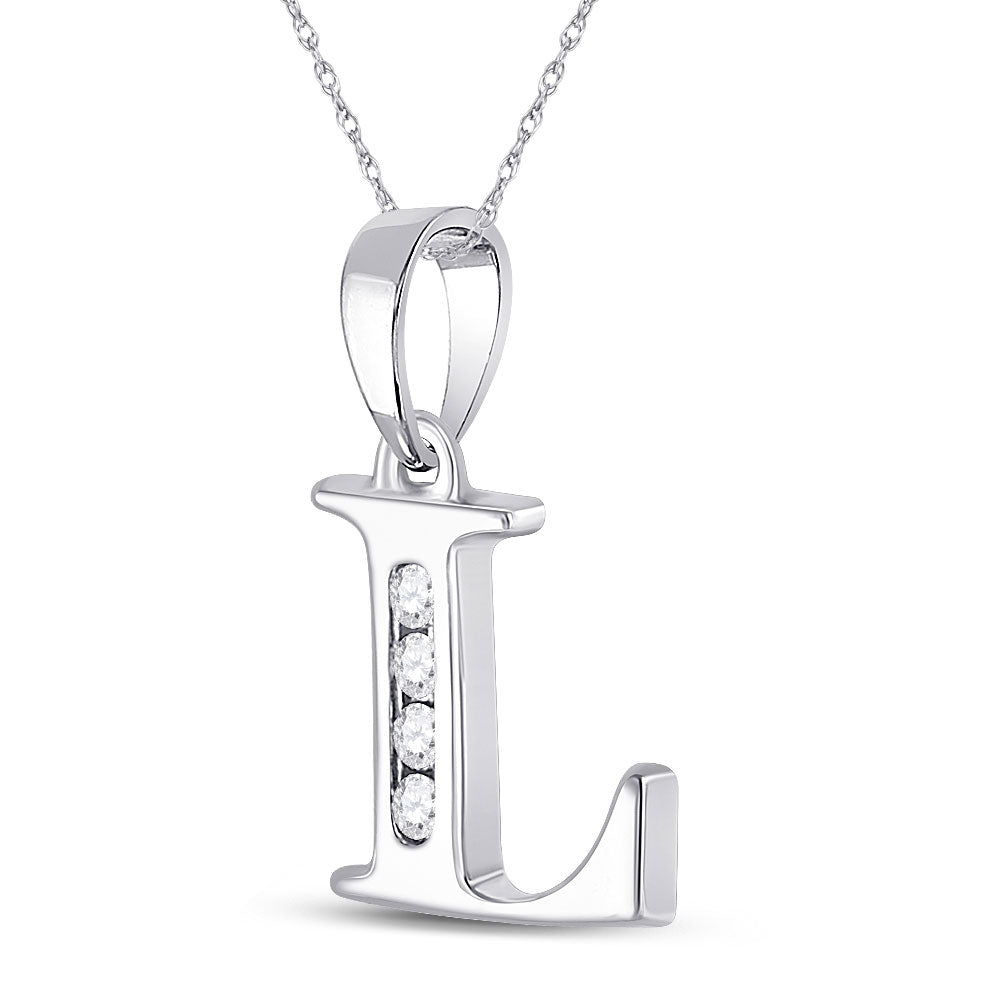 10kt White Gold Womens Round Diamond L Initial Letter Pendant 1/20 Cttw