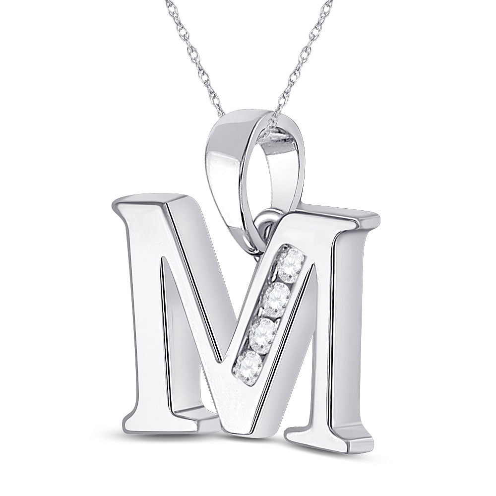 10kt White Gold Womens Round Diamond M Initial Letter Pendant 1/20 Cttw