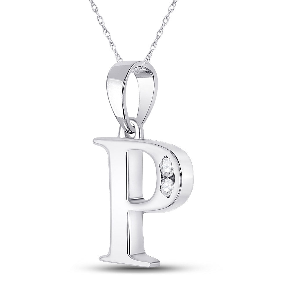 10kt White Gold Womens Round Diamond P Initial Letter Pendant 1/20 Cttw