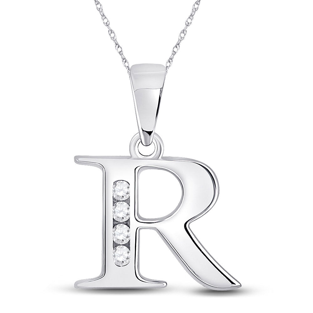 10kt White Gold Womens Round Diamond R Initial Letter Pendant 1/20 Cttw