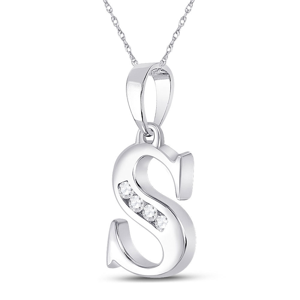 10kt White Gold Womens Round Diamond S Initial Letter Pendant 1/20 Cttw