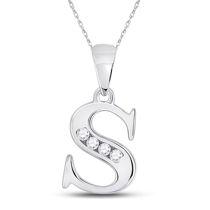 10kt White Gold Womens Round Diamond S Initial Letter Pendant 1/20 Cttw