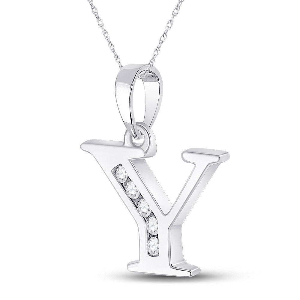 10kt White Gold Womens Round Diamond Y Initial Letter Pendant 1/20 Cttw