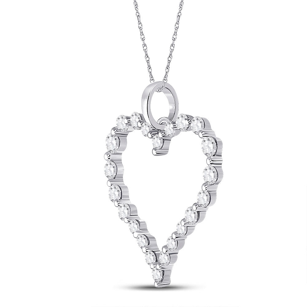 14kt White Gold Womens Round Diamond Outline Heart Pendant 1 Cttw