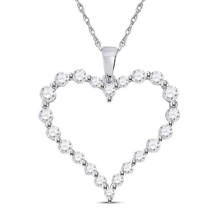 14kt White Gold Womens Round Diamond Outline Heart Pendant 1 Cttw