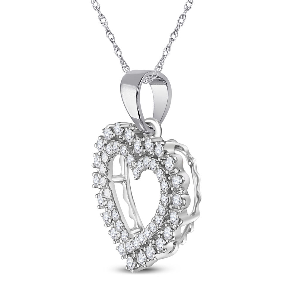 14kt White Gold Womens Round Diamond Outline Heart Pendant 3/8 Cttw