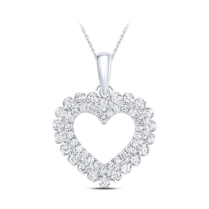 14kt White Gold Womens Round Diamond Outline Heart Pendant 3/8 Cttw