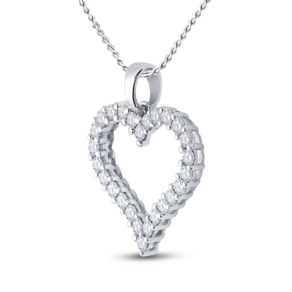 14kt White Gold Womens Round Diamond Outline Heart Pendant 1 Cttw