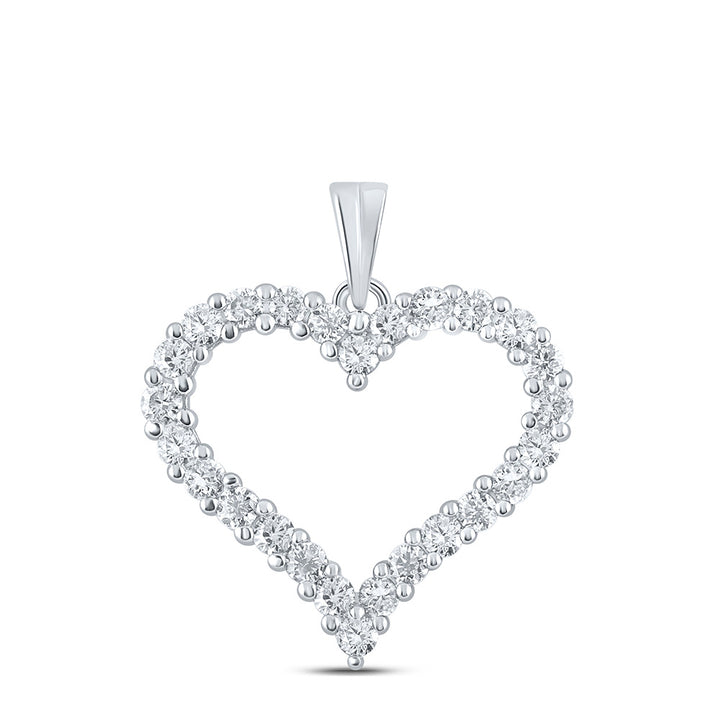 14kt White Gold Womens Round Diamond Outline Heart Pendant 1 Cttw