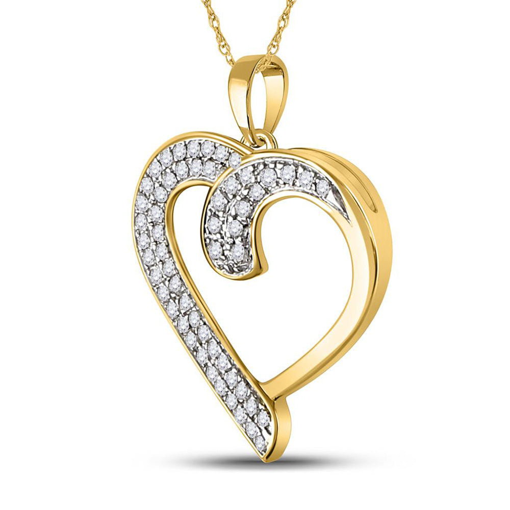 10kt Yellow Gold Womens Round Diamond Heart Pendant 1/4 Cttw