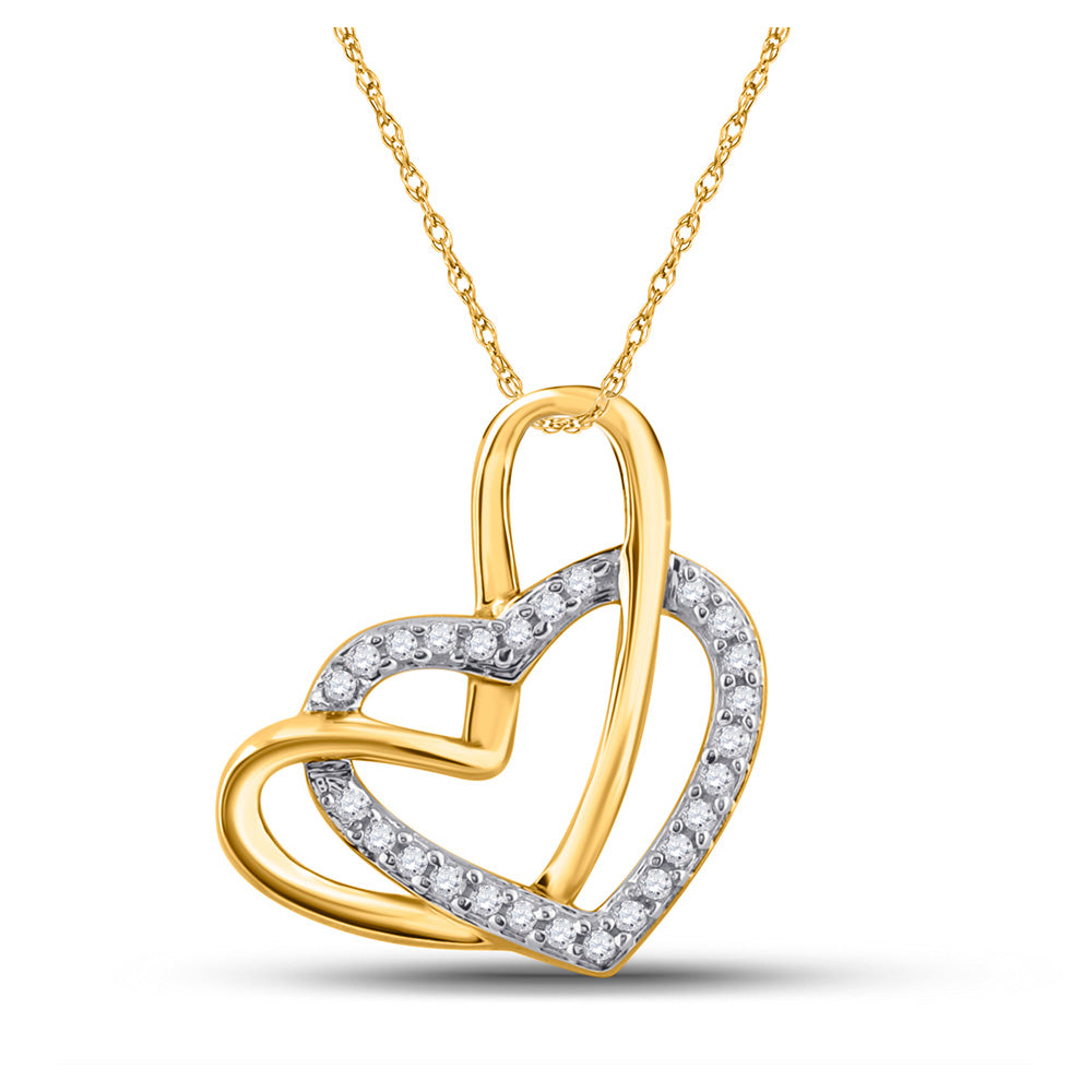 10kt Yellow Gold Womens Round Diamond Heart Pendant 1/12 Cttw