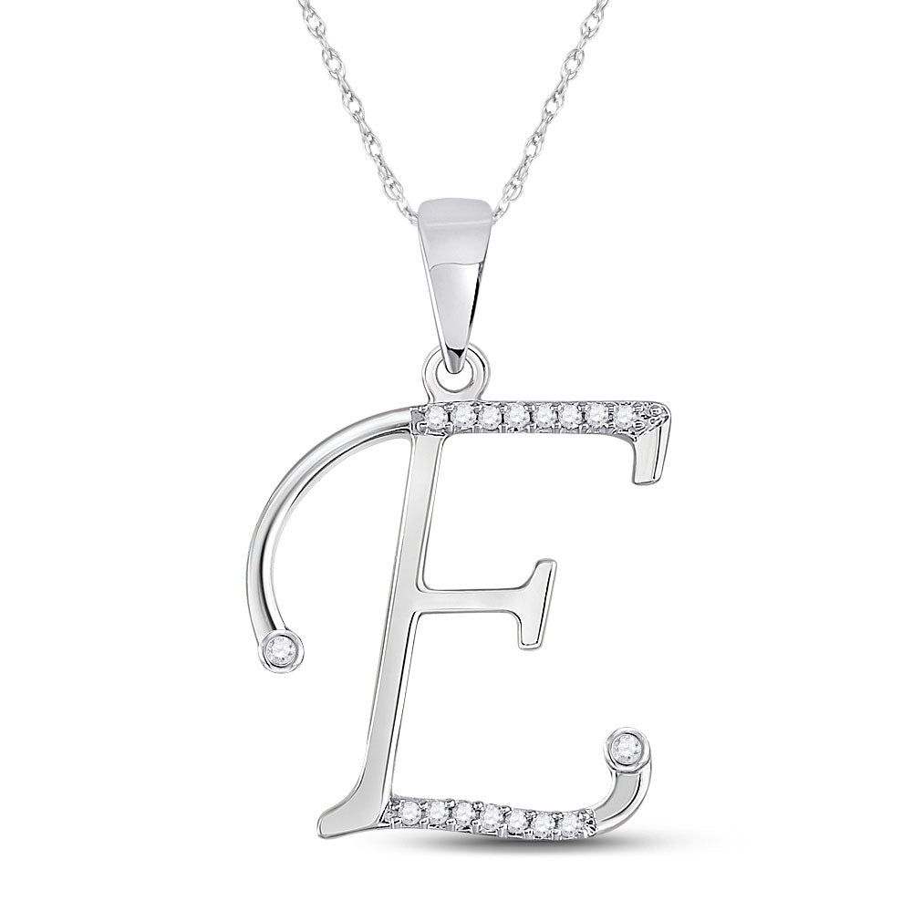 10kt White Gold Womens Round Diamond E Initial Letter Pendant 1/12 Cttw