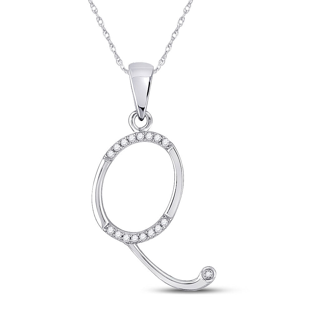 10kt White Gold Womens Round Diamond Initial Q Letter Pendant 1/12 Cttw