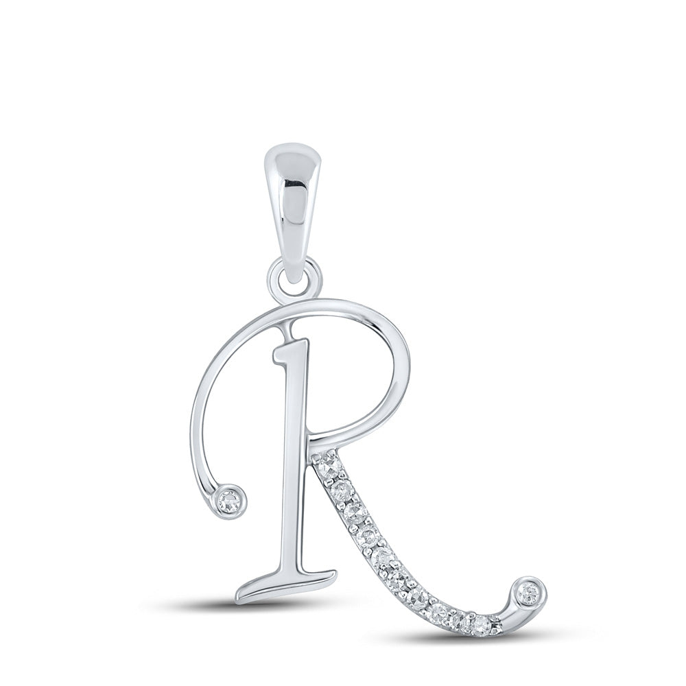 10kt White Gold Womens Round Diamond R Initial Letter Pendant 1/12 Cttw