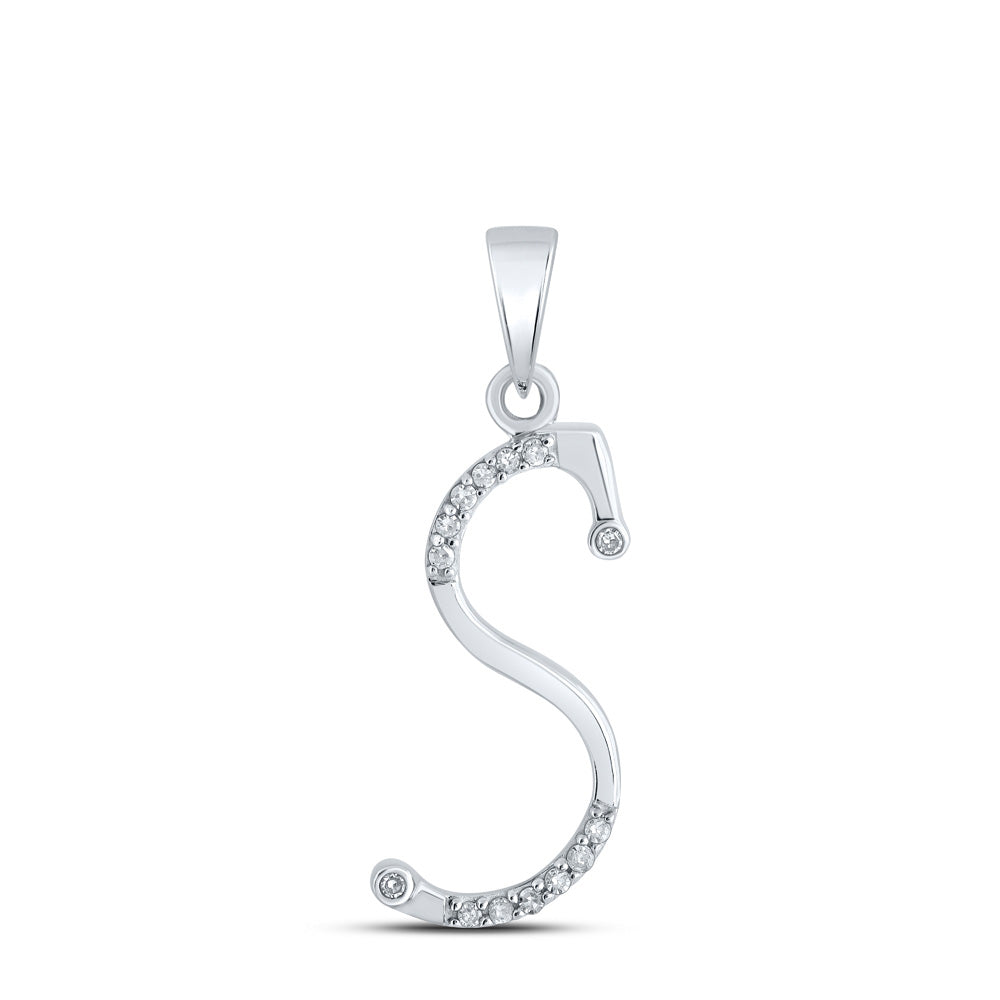 10kt White Gold Womens Round Diamond S Initial Letter Pendant 1/10 Cttw