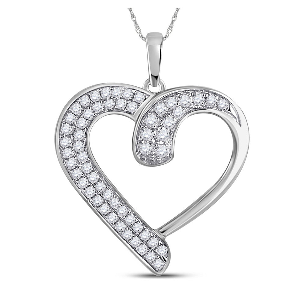 10kt White Gold Womens Round Diamond Heart Pendant 1/4 Cttw