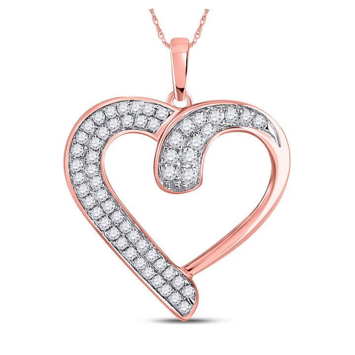 10kt Rose Gold Womens Round Diamond Heart Pendant 1/4 Cttw