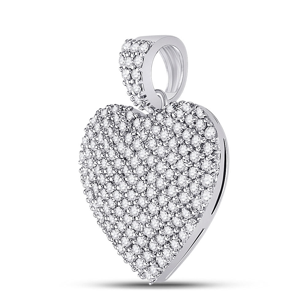 14kt White Gold Womens Round Diamond Charmed Heart Pendant 1 Cttw