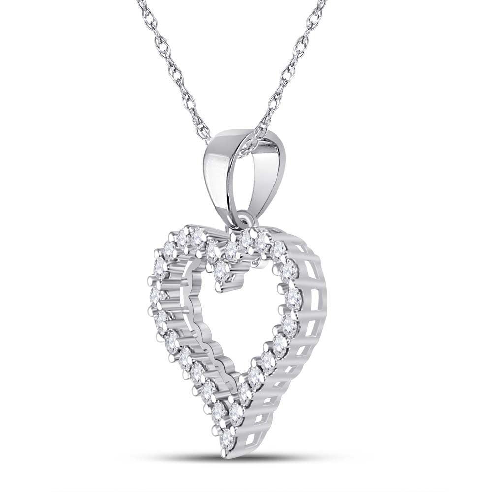 14kt White Gold Womens Round Diamond Outline Heart Pendant 1/4 Cttw