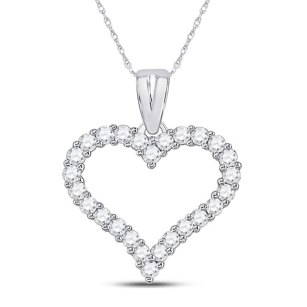 14kt White Gold Womens Round Diamond Outline Heart Pendant 1/2 Cttw