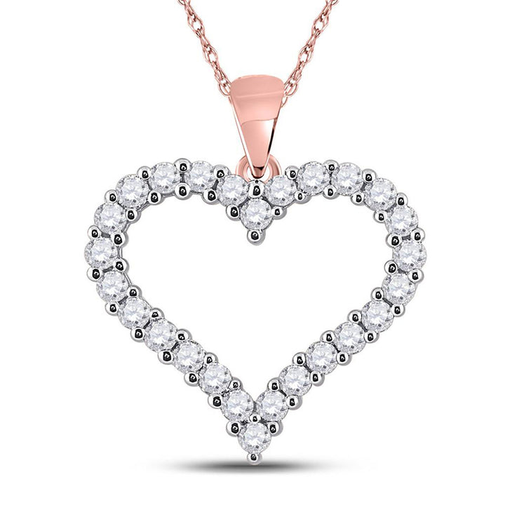 14kt Rose Gold Womens Round Diamond Heart Pendant 1 Cttw