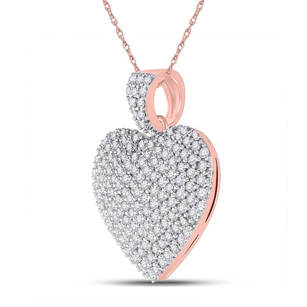 14kt Rose Gold Womens Round Diamond Charmed Heart Pendant 1 Cttw