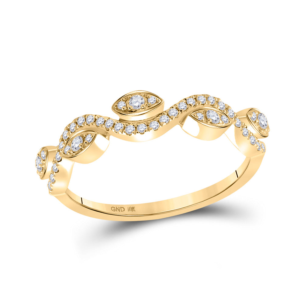 10kt Yellow Gold Womens Round Diamond Wavy Band Ring 1/5 Cttw