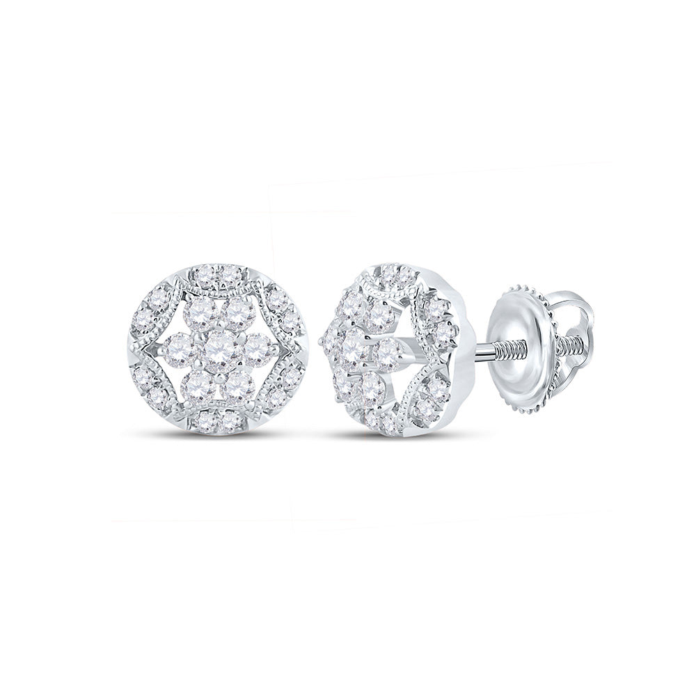 14kt White Gold Womens Round Diamond Cluster Earrings 3/8 Cttw